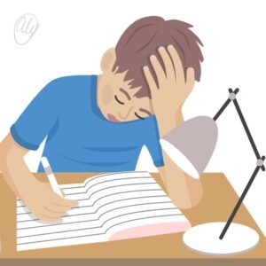 Teen with ADHD feeling anxious about schoolwork, avoiding homework to hide stress and fear of failure.