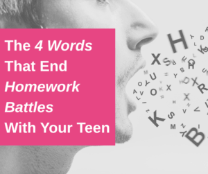 Frustrated teenager with ADHD staring at open textbook, avoiding homework while parent looks on.